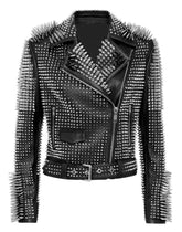 Studded Leather Jacket, Women Spiked Leather Jacket, Women Steam Punk Rockers Jacket, Gothic Hippie Studs and Spikes, Spiked Genuine Leather